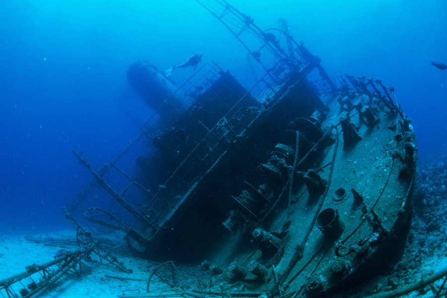 Exploring a shipwreck in the Red Sea